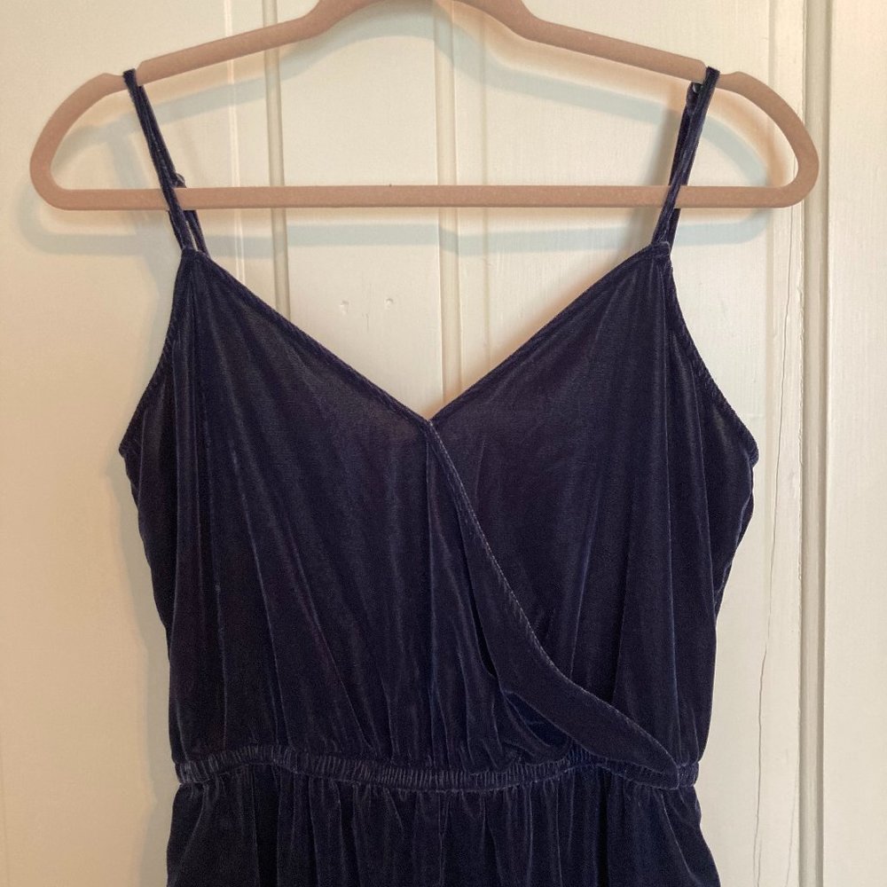 Gap Blue Velvet Spaghetti Strap Jumpsuit